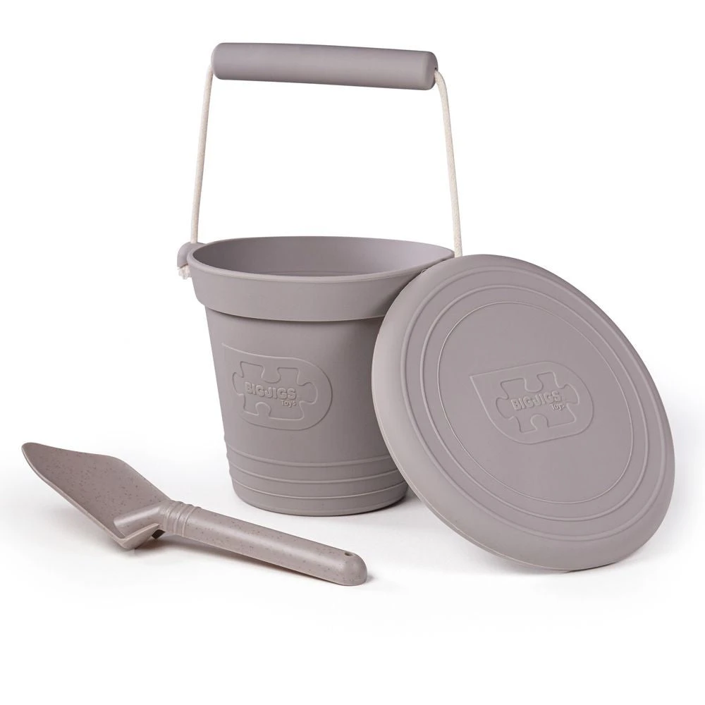 BIGJIGS Stone Grey Bucket, Spade & Flyer Set 3 BIGJIGS Stone Grey Bucket, Spade & Flyer Set