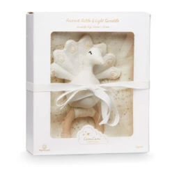Cam Cam Copenhagen Gift Box With Printed Organic Cotton Swaddle And Peacock Rattle - Dandelion Natural