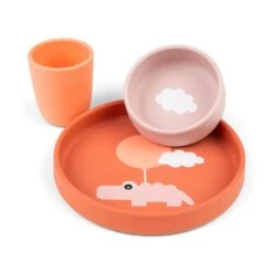 Done By Deer Silicone Dinner Time - Happy Clouds Papaya