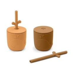 Done By Deer Peekaboo Straw Cup 2-Pack Wally Mustard