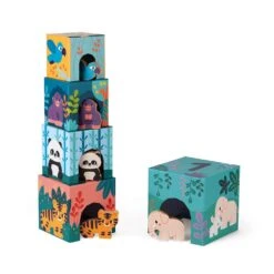 Janod Cardboard Stacking Cubes With Wooden Animals Figures - In Partnership With WWF®