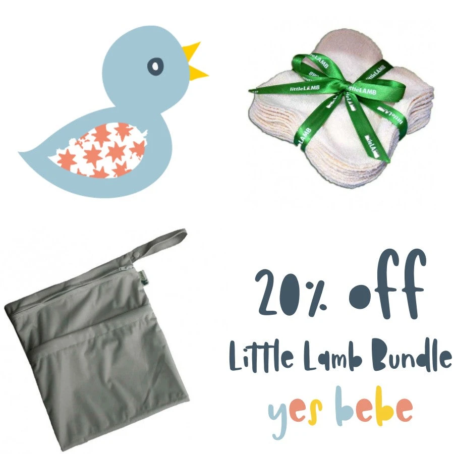 Little Lamb Reusable Wipes & Wet Bag Bundle - Silver 3 Little Lamb Reusable Wipes & Wet Bag Bundle - Silver