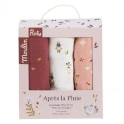 Moulin Roty Set Of 3 Muslin Squares - Après La Pluie