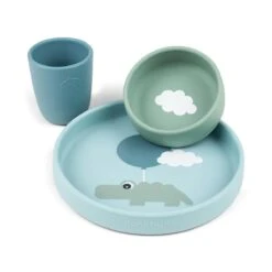 Done By Deer Silicone Dinner Time - Happy Clouds Blue