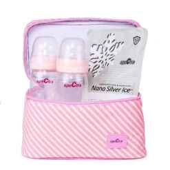 Pink Cooler With Ice Pack And Two Bottles