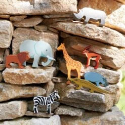 8 Safari Animals & Shelf -Baby Products Store Tenderleaf Toys 8 Safari Animals Shelf Wooden Animal Figures 5