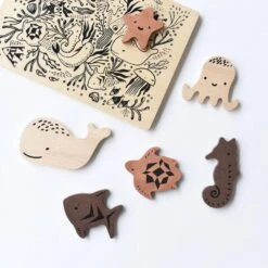 Wooden Tray Puzzle - Ocean Animals 9 Wooden Tray Puzzle - Ocean Animals -Baby Products Store Wee Gallery Wooden Tray Puzzle Ocean Animals Wooden Puzzle 3