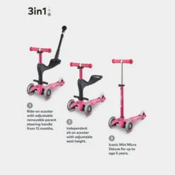 3in1 Trike Deluxe Push Along Scooter -Baby Products Store mimse04pnk 2 2 1